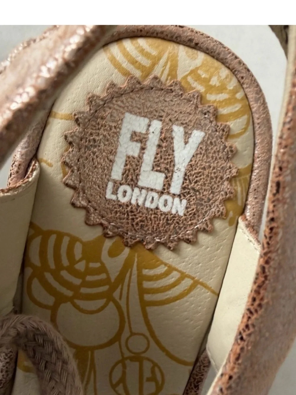 Fly London YIfa Luna rose gold wedge sandals shoes 38 7.5 8